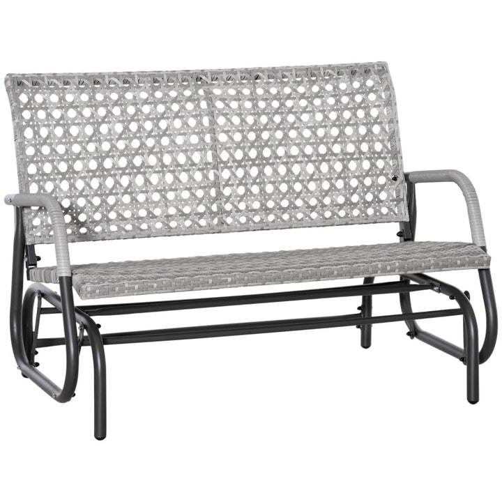 2 Seater PE Rattan Wicker Glider Porch Swing Rocking Bench Loveseat for Patio Deck Garden, Grey