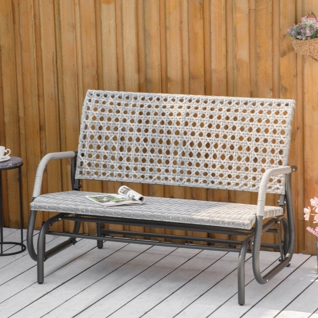 2 Seater PE Rattan Wicker Glider Porch Swing Rocking Bench Loveseat for Patio Deck Garden, Grey
