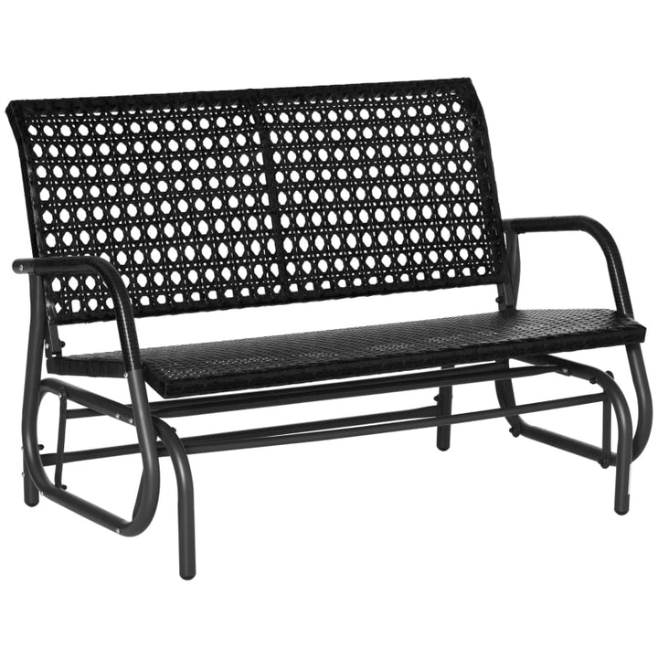 2 Seater PE Rattan Wicker Glider Porch Swing Rocking Bench Loveseat, Patio Deck Garden, Black