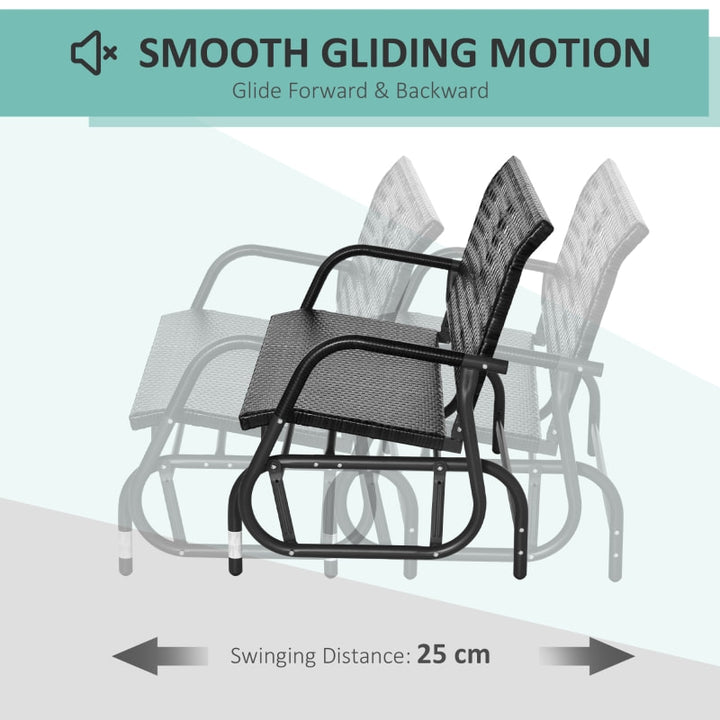 2 Seater PE Rattan Wicker Glider Porch Swing Rocking Bench Loveseat, Patio Deck Garden, Black