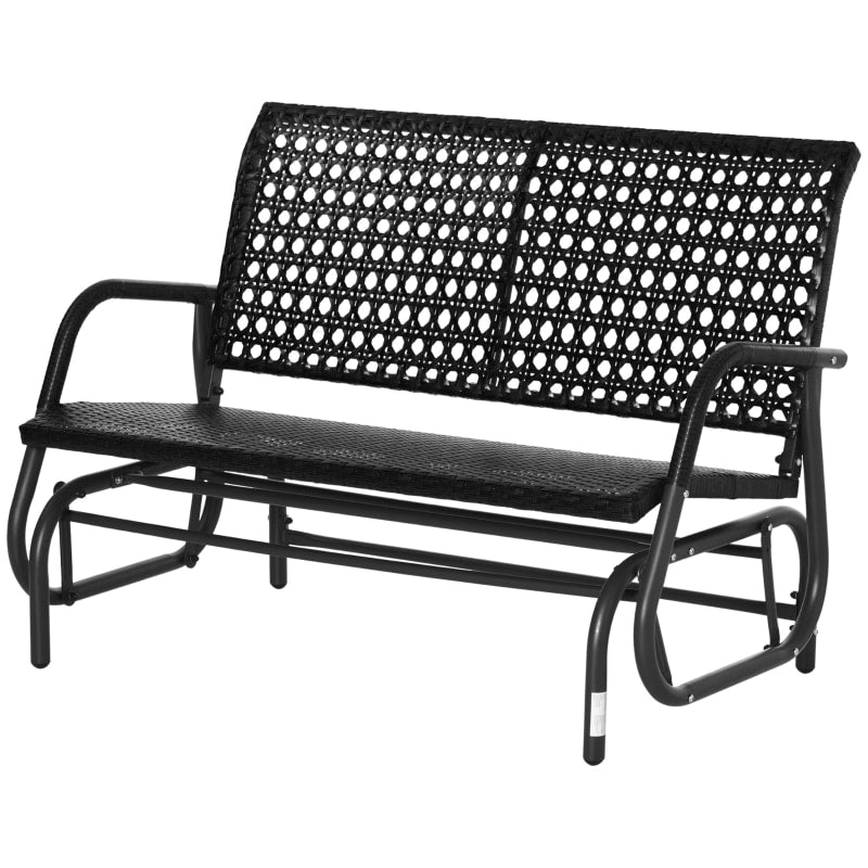 2 Seater PE Rattan Wicker Glider Porch Swing Rocking Bench Loveseat, Patio Deck Garden, Black