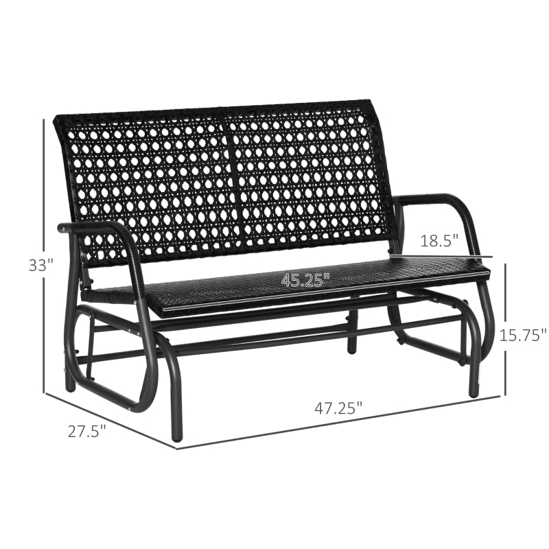 2 Seater PE Rattan Wicker Glider Porch Swing Rocking Bench Loveseat, Patio Deck Garden, Black