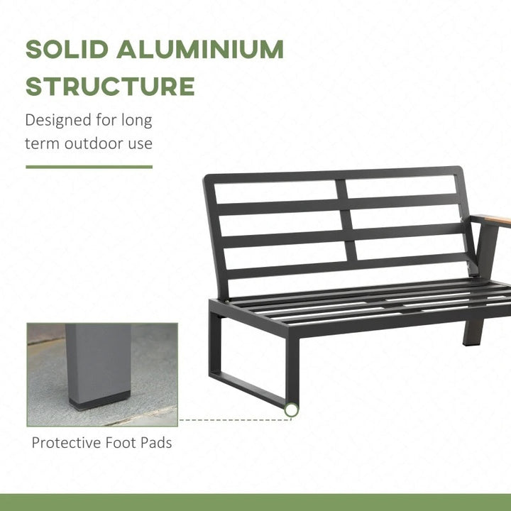 6pc, 7-Seat Luxury Aluminum L-Shape Sectional Conversation Set w Teak Table Outdoor Patio Cream