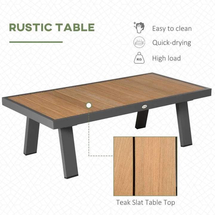 6pc, 7-Seat Luxury Aluminum L-Shape Sectional Conversation Set w Teak Table Outdoor Patio Cream