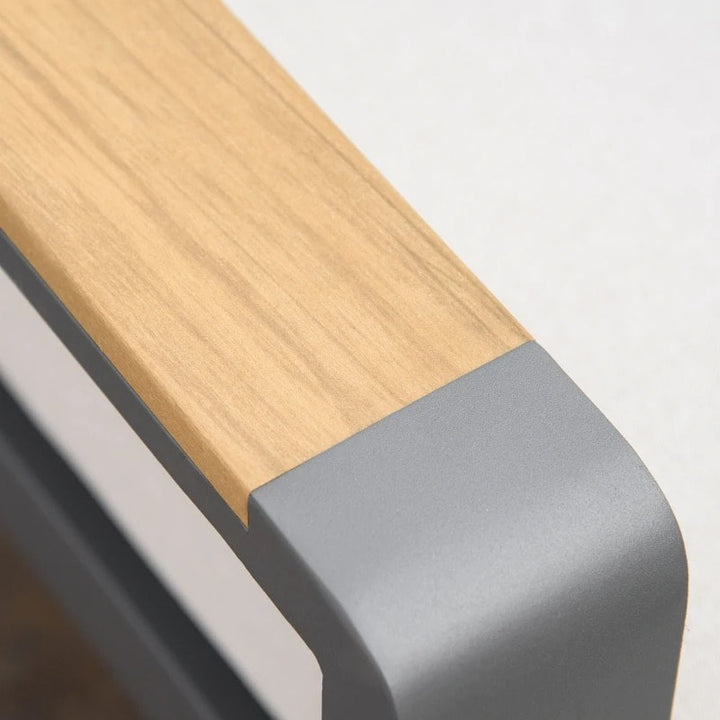 6pc, 7-Seat Luxury Aluminum L-Shape Sectional Conversation Set w Teak Table Outdoor Patio Cream