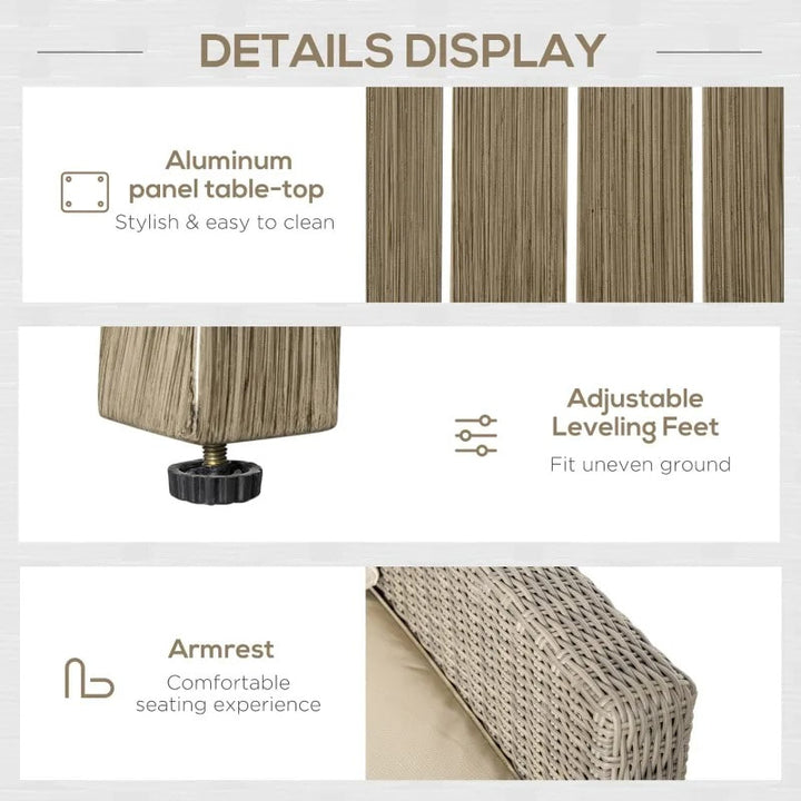 6pc Luxury PE Rattan Wicker Aluminum Conversation Loveseat Set w Footstools Outdoor Patio Beige