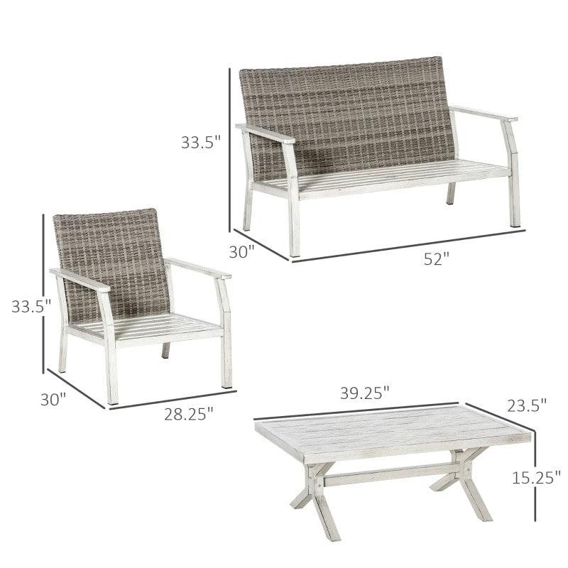 4pc Luxury PE Rattan Wicker Aluminum Conversation Loveseat Set w Cushions, Outdoor Patio, Beige