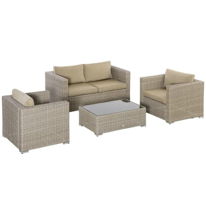 4pc PE Rattan Wicker Conversation Loveseat Furniture w Cushions, Outdoor Patio - Khaki, Beige