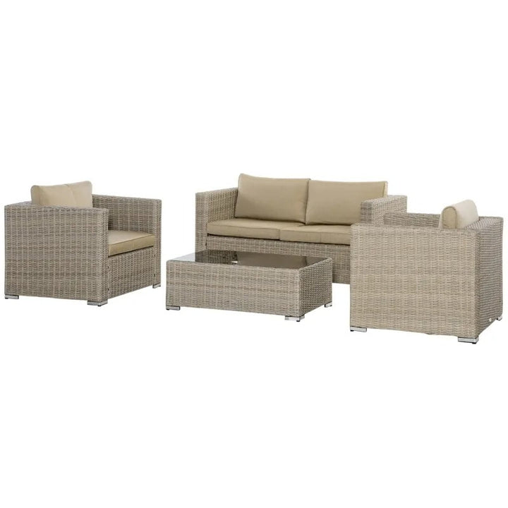 4pc PE Rattan Wicker Conversation Loveseat Furniture w Cushions, Outdoor Patio - Khaki, Beige