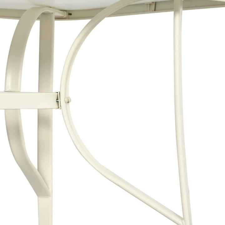 8pc Outdoor Dining Glass Table Set, 6 Mesh Chairs, 9' Tilting Umbrella Patio Deck, Cream White