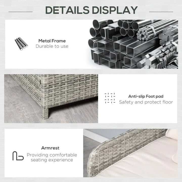 Double Rattan Wicker Sun Lounger Loveseat Chaise Day Bed w Cushions Outdoor Patio, Grey & Beige