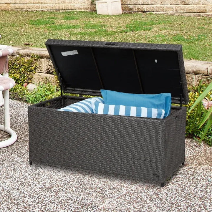 52" PE Rattan Wicker Lightweight Storage Deck Box Coffee Table Indoor Outdoor Patio, Dark Brown