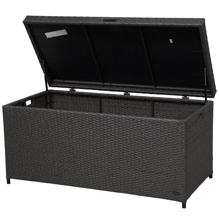 52" PE Rattan Wicker Lightweight Storage Deck Box Coffee Table Indoor Outdoor Patio, Dark Brown