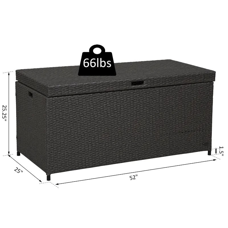 52" PE Rattan Wicker Lightweight Storage Deck Box Coffee Table Indoor Outdoor Patio, Dark Brown