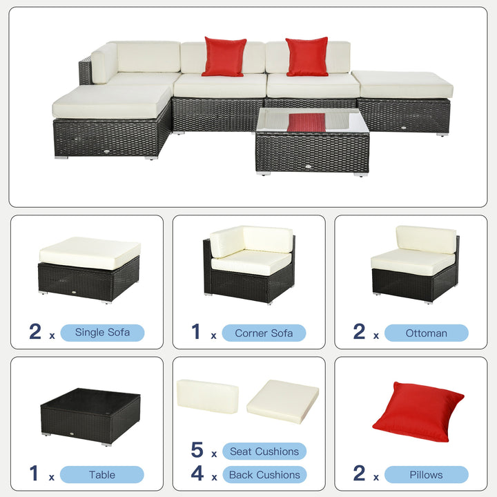 6pc PE Rattan Wicker Conversation Lounge Set w/ Cushions Outdoor Patio - Coffee, Cream White