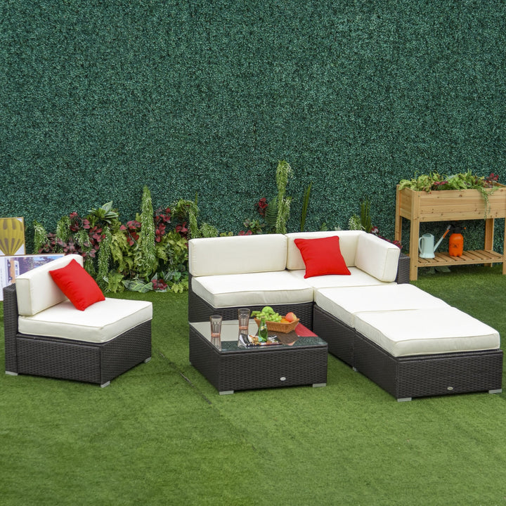 6pc PE Rattan Wicker Conversation Lounge Set w/ Cushions Outdoor Patio - Coffee, Cream White