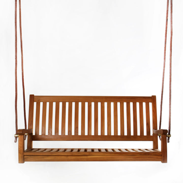 4ft Hand Made Porch Swing Bench Seat w Rope and Fittings for Patio Deck Garden, Solid Teak Wood
