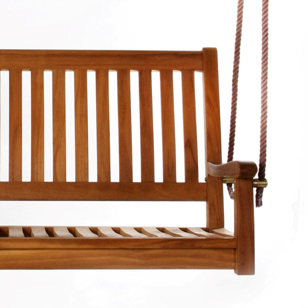 4ft Hand Made Porch Swing Bench Seat w Rope and Fittings for Patio Deck Garden, Solid Teak Wood