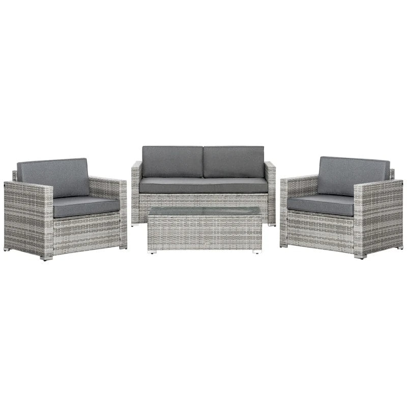 4pc Premium PE Rattan Wicker Galv Steel Conversation Set w Cushions, Outdoor Patio, Mixed Grey