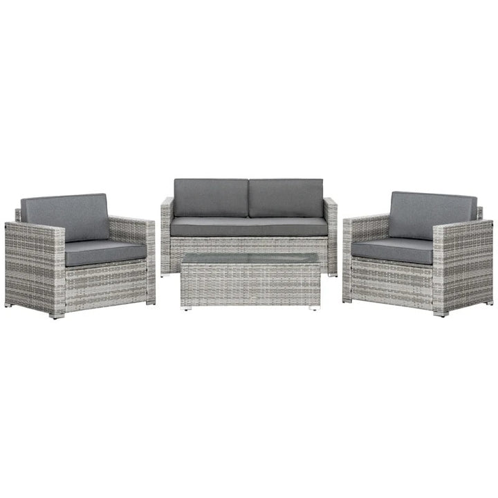 4pc Premium PE Rattan Wicker Galv Steel Conversation Set w Cushions, Outdoor Patio, Mixed Grey