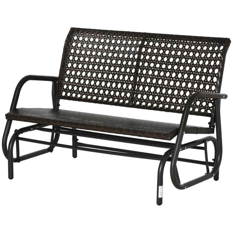 2 Seater PE Rattan Wicker Glider Porch Swing Rocking Bench Loveseat, Patio Deck Garden, Brown
