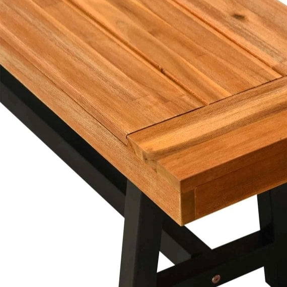 71" x 35" Rustic Outdoor Dining Picnic Table & Bench Patio Set, Acacia Wood w Galv Steel Frame