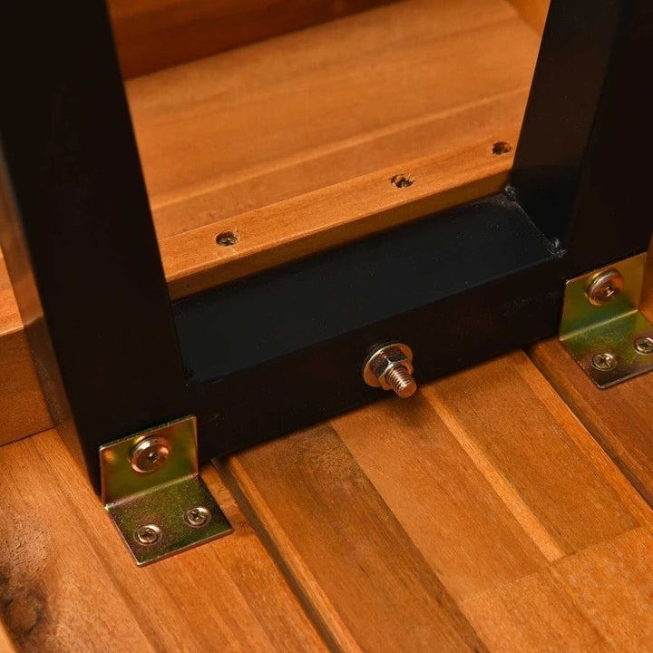 71" x 35" Rustic Outdoor Dining Picnic Table & Bench Patio Set, Acacia Wood w Galv Steel Frame