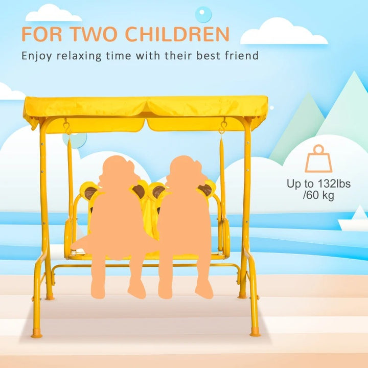Outdoor 2-Seater Kid Swing Lounger w/ Adjustable Canopy for Patio Backyard Garden, Yellow Tiger