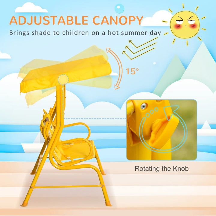 Outdoor 2-Seater Kid Swing Lounger w/ Adjustable Canopy for Patio Backyard Garden, Yellow Tiger