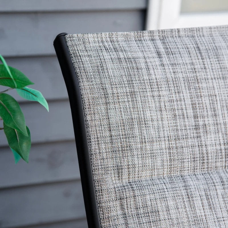 3pc Bistro Reclining Chairs Lounger Set w Footrests, Side Table for Outdoor Patio Deck, Grey