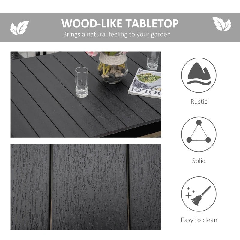 4.6' x 3' Aluminum Anti-Rust Outdoor Patio Dining Table for 6 w Woodgrain Plastic Top, Black