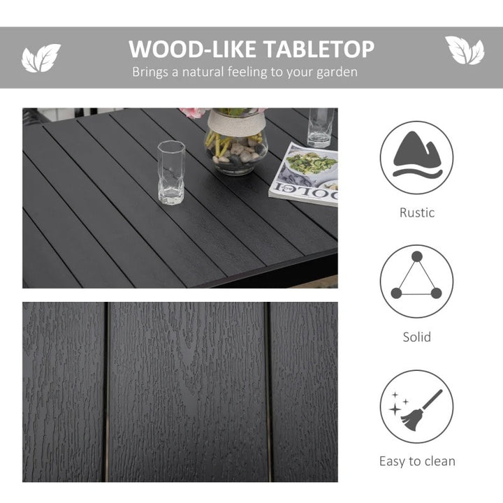 4.6' x 3' Aluminum Anti-Rust Outdoor Patio Dining Table for 6 w Woodgrain Plastic Top, Black