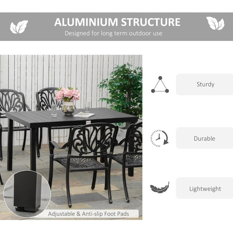 4.6' x 3' Aluminum Anti-Rust Outdoor Patio Dining Table for 6 w Woodgrain Plastic Top, Black