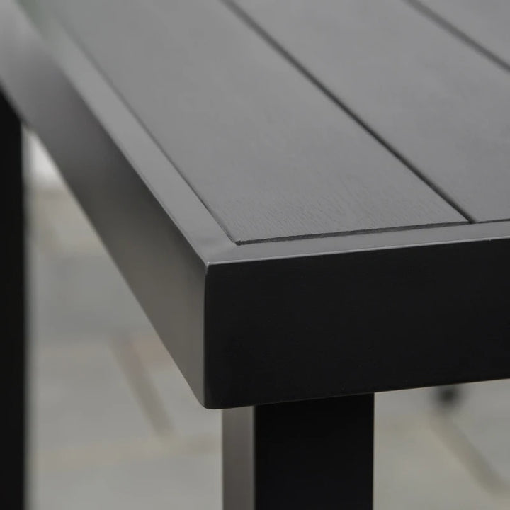 4.6' x 3' Aluminum Anti-Rust Outdoor Patio Dining Table for 6 w Woodgrain Plastic Top, Black