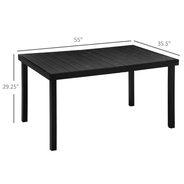 4.6' x 3' Aluminum Anti-Rust Outdoor Patio Dining Table for 6 w Woodgrain Plastic Top, Black