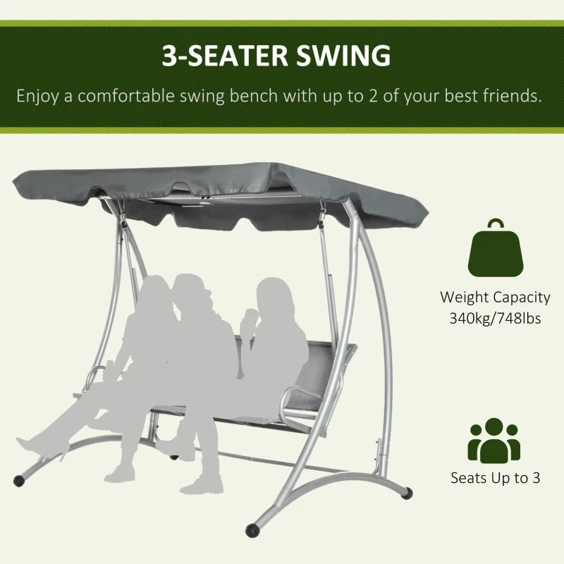 NEW Outdoor 3-Seater Mesh Swing Lounger w/ Adjustable Canopy for Patio Backyard Garden - Grey