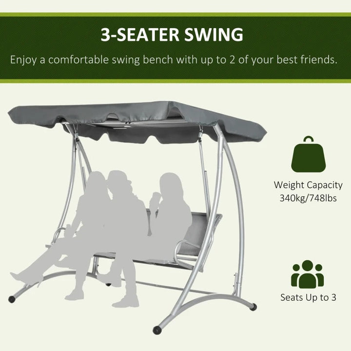 NEW Outdoor 3-Seater Mesh Swing Lounger w/ Adjustable Canopy for Patio Backyard Garden - Grey