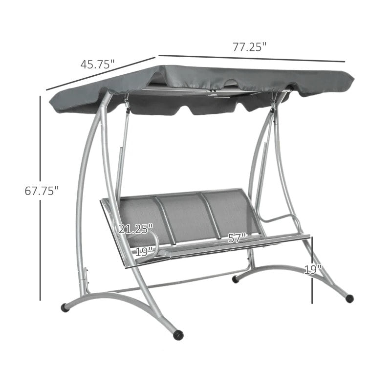 NEW Outdoor 3-Seater Mesh Swing Lounger w/ Adjustable Canopy for Patio Backyard Garden - Grey