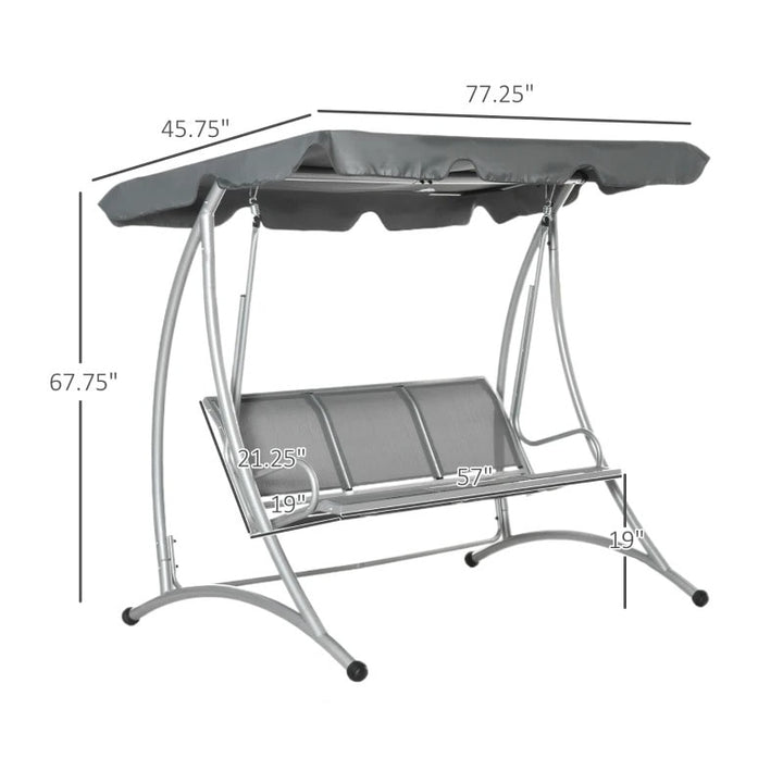 NEW Outdoor 3-Seater Mesh Swing Lounger w/ Adjustable Canopy for Patio Backyard Garden - Grey