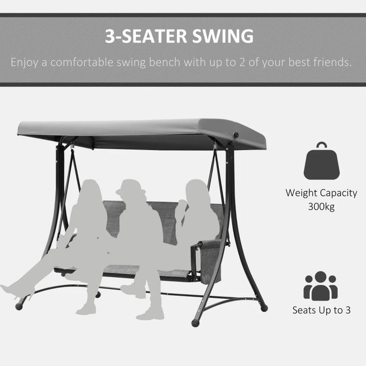 Heavy Duty 3-Seater Mesh Swing Lounger w High Back, Canopy for Outdoor Patio Deck Garden, Grey