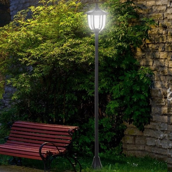 70” Solar LED Automatic Torch Light Lamp Post, 60 Lumens, Water Resistant Outdoor Garden, Black