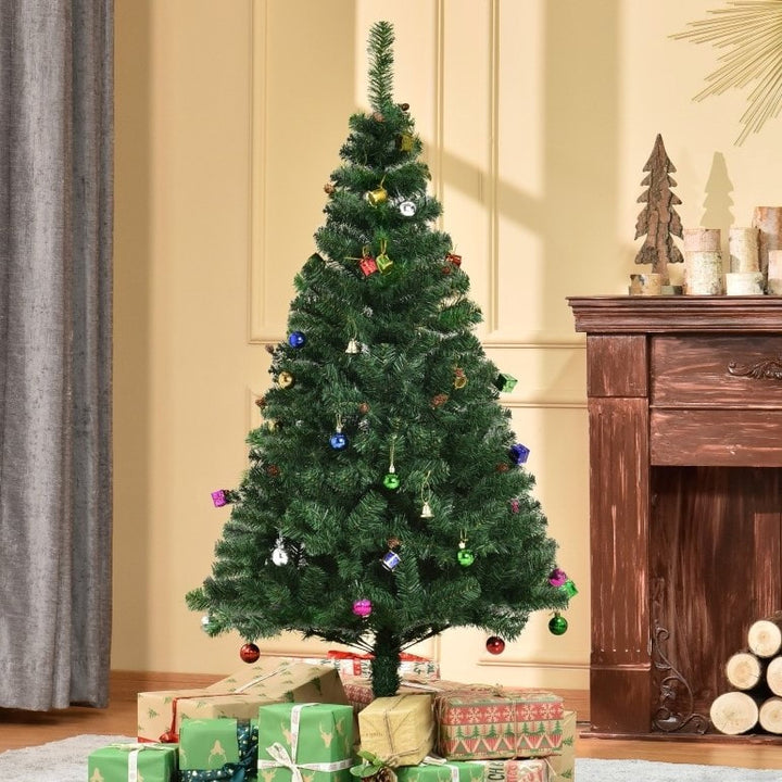 5ft 420-Tip Artificial Christmas Holiday Tree w Ornaments, Metal Base Xmas Decor – Green