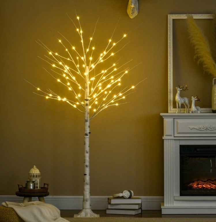 6ft Artificial Birch Tree w Warm White LED Lights Indoor Outdoor Christmas Wedding Decor, White