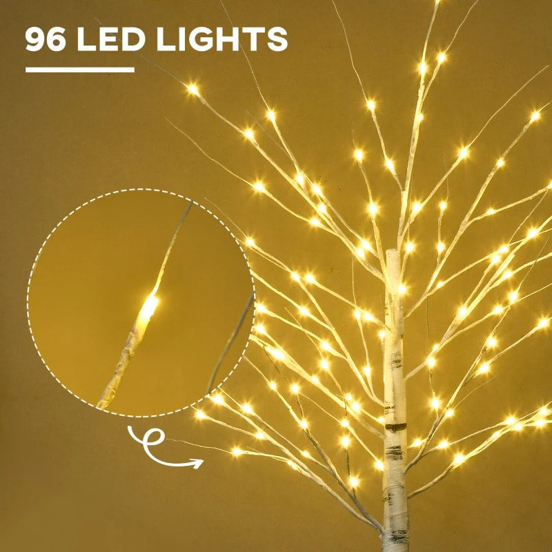 6ft Artificial Birch Tree w Warm White LED Lights Indoor Outdoor Christmas Wedding Decor, White