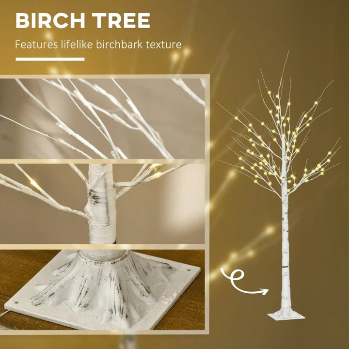 6ft Artificial Birch Tree w Warm White LED Lights Indoor Outdoor Christmas Wedding Decor, White