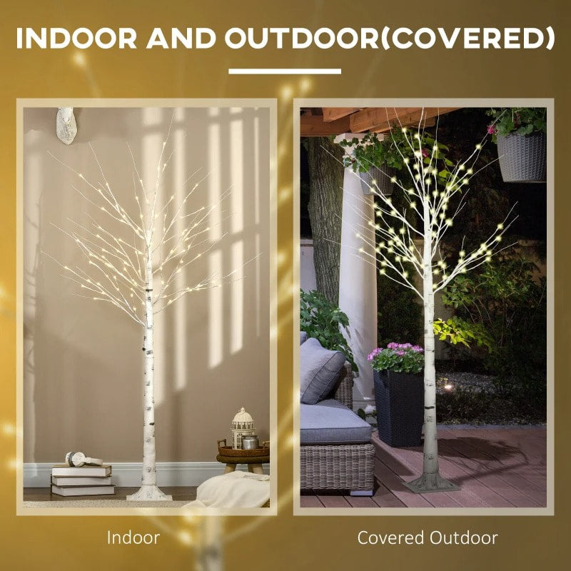 6ft Artificial Birch Tree w Warm White LED Lights Indoor Outdoor Christmas Wedding Decor, White