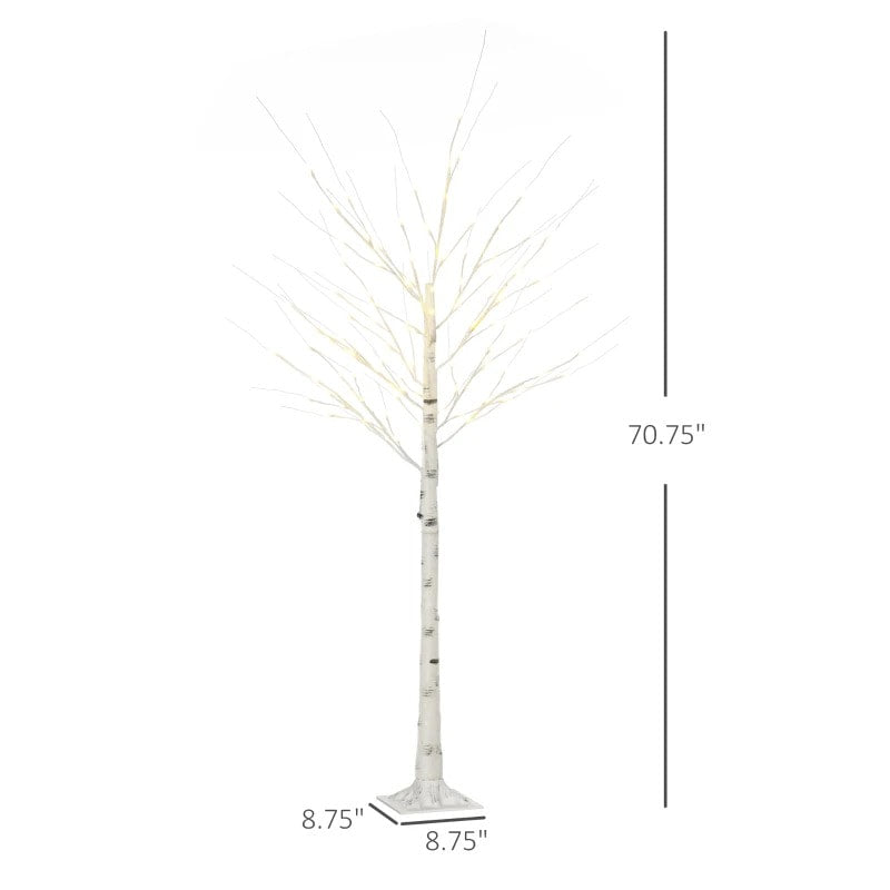 6ft Artificial Birch Tree w Warm White LED Lights Indoor Outdoor Christmas Wedding Decor, White