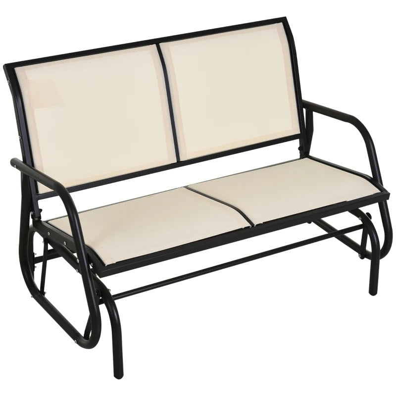 2-Person Steel Loveseat Glider Bench Chair Rocker w Sling Fabric Patio Deck Garden, Cream Beige