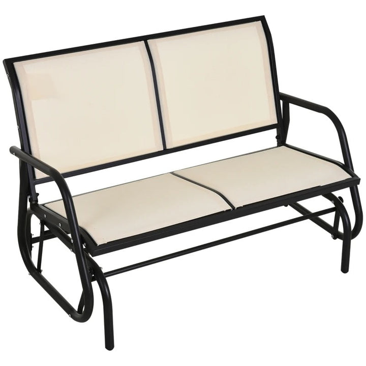 2-Person Steel Loveseat Glider Bench Chair Rocker w Sling Fabric Patio Deck Garden, Cream Beige
