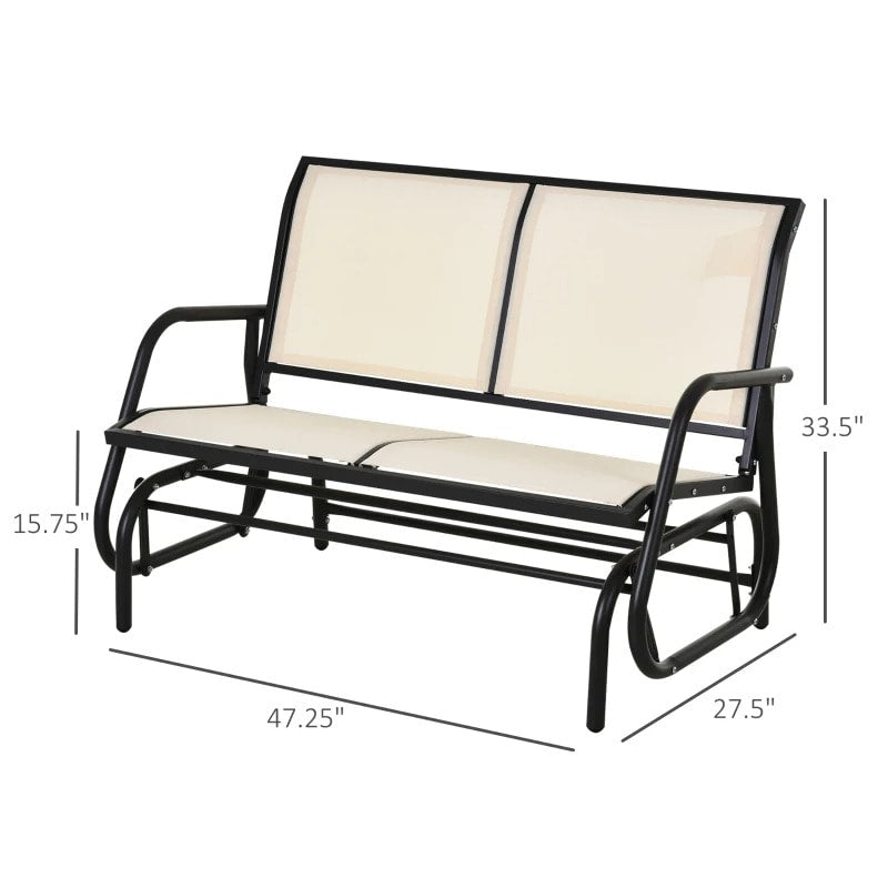 2-Person Steel Loveseat Glider Bench Chair Rocker w Sling Fabric Patio Deck Garden, Cream Beige